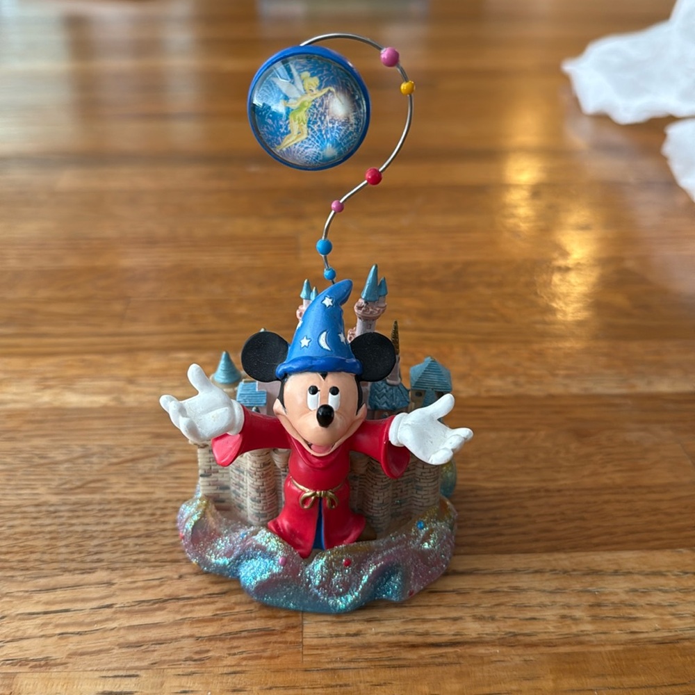 Disney Castle With Fantasia Mickey Mouse & Tinkerbell Figurine Photo Note Holder